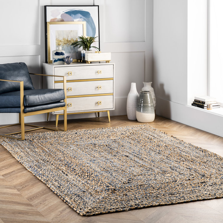 Mistana™ Destrie Handmade Braided Denim and Jute Blue/Beige Rug